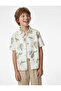 Buttoned Leaf Patterned Short Sleeve Shirt with Cotton Buttons - 2
