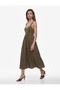 Modal Midi Dress with V-Neck Pockets and Adjustable Straps - 3