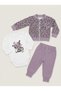 Baby Girl Top and Bottom Set Zippered Cardigan Cotton Snap Fastener Bodysuit Sweatpants 3-Piece Seasonal - 4