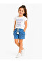 Girls' Top and Bottom Set Printed Ecru T-Shirt and Polka Dot Blue Shorts - 6