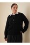 Large Size Knitwear Bomber Cardigan with Zipper Detail - Black - Alia - 3