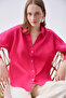 Women's Fuchsia 3/4 Sleeve Oversize Linen Shirt