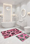 2-Piece Bathroom Mat Set - Pink Leopard & Hearted Zebra Pattern Non-Slip Base 40X60 and 60X100