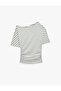 Slim Fit Drape Detailed Off-The-Shoulder Boat Neck T-Shirt - 3