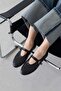 Jun Women's Knitted Detail Leather Ballerinas Black