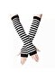 Black and White Striped Long Cut Finger Gloves Oversleeve - 2