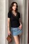 Women's Lace V-Neck Ribbed Knitted Blouse