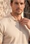 Linus Zippered Polo Collar Short Sleeve Slim Knitwear Men's T-Shirt - Beige - 5