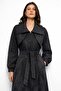 Satin and Embroidered Detailed Unlined Jacquard Overcoat Black 6860 - 3