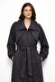Satin and Embroidered Detailed Unlined Jacquard Overcoat Black 6860 - 5