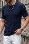 Men's Navy Blue Crew Neck Ribbed Knitted Straight Line Regular Fit Short Sleeve T-Shirt