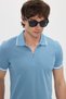 Men's Slim Fit Slim Fit 100% Cotton Jacquard Plain Collar and Sleeve Detail Blue Polo Collar T-Shirt - 4