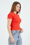 Crew Neck Short Sleeve Ribbed Lycra Bady Blouse T-Shirt - 3