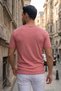 Men's Salmon Crew Neck Ribbed Knitted Straight Line Regular Fit Short Sleeve T-Shirt - 3