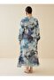 Kolağzı Gipe Detailed Patterned Plus Size Dress - Blue Abstract Pattern- - 5