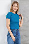 Crew Neck Short Sleeve Ribbed Lycra Bady Blouse T-Shirt - 2