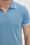 Men's Slim Fit Slim Fit 100% Cotton Jacquard Plain Collar and Sleeve Detail Blue Polo Collar T-Shirt - 7