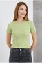 Crew Neck Short Sleeve Ribbed Lycra Bady Blouse T-Shirt