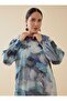 Kolağzı Gipe Detailed Patterned Plus Size Dress - Blue Abstract Pattern- - 4