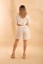 Muslin Buttoned Crop White Bnts-23028 - 3