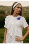 Lilac Color Embroidered Ruffle Detailed White Crew Neck Oversize T-Shirt - 3