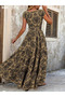 Women's Elastic Waist Double Breasted Collar Short Sleeve Maxi Length Single Jersey Dress