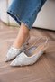 Shayla Silver Women's Heeled Shoes with Embroidery Detail - 4