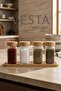 Square Glass Spice Jar Set - Set of 4 Salt and Spice Jars with Bamboo Lids and Stands, with Label Gift - 3