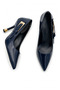Women's Special Design Thin Heeled Navy Blue Patent Leather Stiletto with Metal Accessories - 3