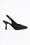 Women's Black Satin Stiletto Pointed Toe Slingback Heeled Shoes 9 cm - 2