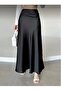 Women's Elegant Shiny Satin Elastic-Waist Flared Maxi Skirt