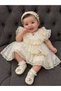 Baby Girl Lace Detailed Evening Dress Set – Matching Hat/Headband & Shoes - 2