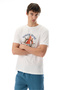 Men's White Loose Fit Printed Crew Neck T-Shirt