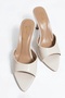 Women's Beige Wrinkled Patent Leather High Heel Slippers - Stylish Evening Dress Slippers - 3