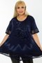 Flocked Printed Rose Motif Skirt and Short Sleeve Tunic with Lace on the Sleeves - 5