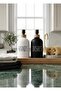 Modern Kitchen Countertop Soap Dispenser Set of 2 - Bamboo Detailed Hands & Dishes Liquid Soap Dispenser Set - Matte Glass/Ceramic Look