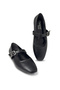 Ll2703 large size leather upper band and buckle detail black flat shoe - 5