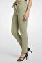 Women Regular Fit Plain Belted Straight Leg Pants, Green - 3