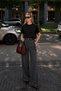 Black Crew Neck Women's Knitwear T-Shirt Mg2703
