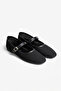 Black Mesh Gold Buckle Belted Ballerina Summer Ballerina Stc1285 - 3