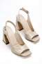 Emily Women's Beige Patent Leather Special Design Heel Classic Heeled Shoes