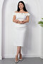 Strapless Layered Atlas Dress with Roses on the Collar Bal180 - 6