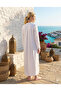 Women's White Slit Long Sleeve Prevailing Collar Organic Cotton Kaftan - 3