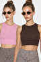 Women's Brown Pink Corded Camisole Double Blouse 60201022