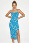 Women's Blue Floral Slit Summer Knitted Dress 70293 60271048 - 3