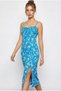 Women's Blue Floral Slit Summer Knitted Dress 70293 60271048 - 4