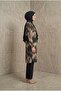 Ruki̇ye Takim Patterned Long Hijab Tunic Trousers Set Linen Fabric Black - 3