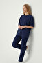 Women's Crew Neck Navy Blue Oversized T-Shirt - 4
