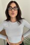 Women's Basic Premium Slim Fit Gray Crop T-Shirt - 2