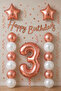 Rose Gold 3Rd Birthday Celebration Set; White Gold Balloon, Number Star Foil and Banner
